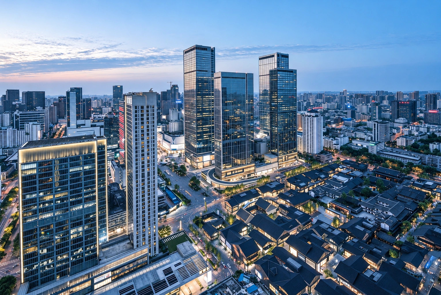 城市夜景与立交交通网络