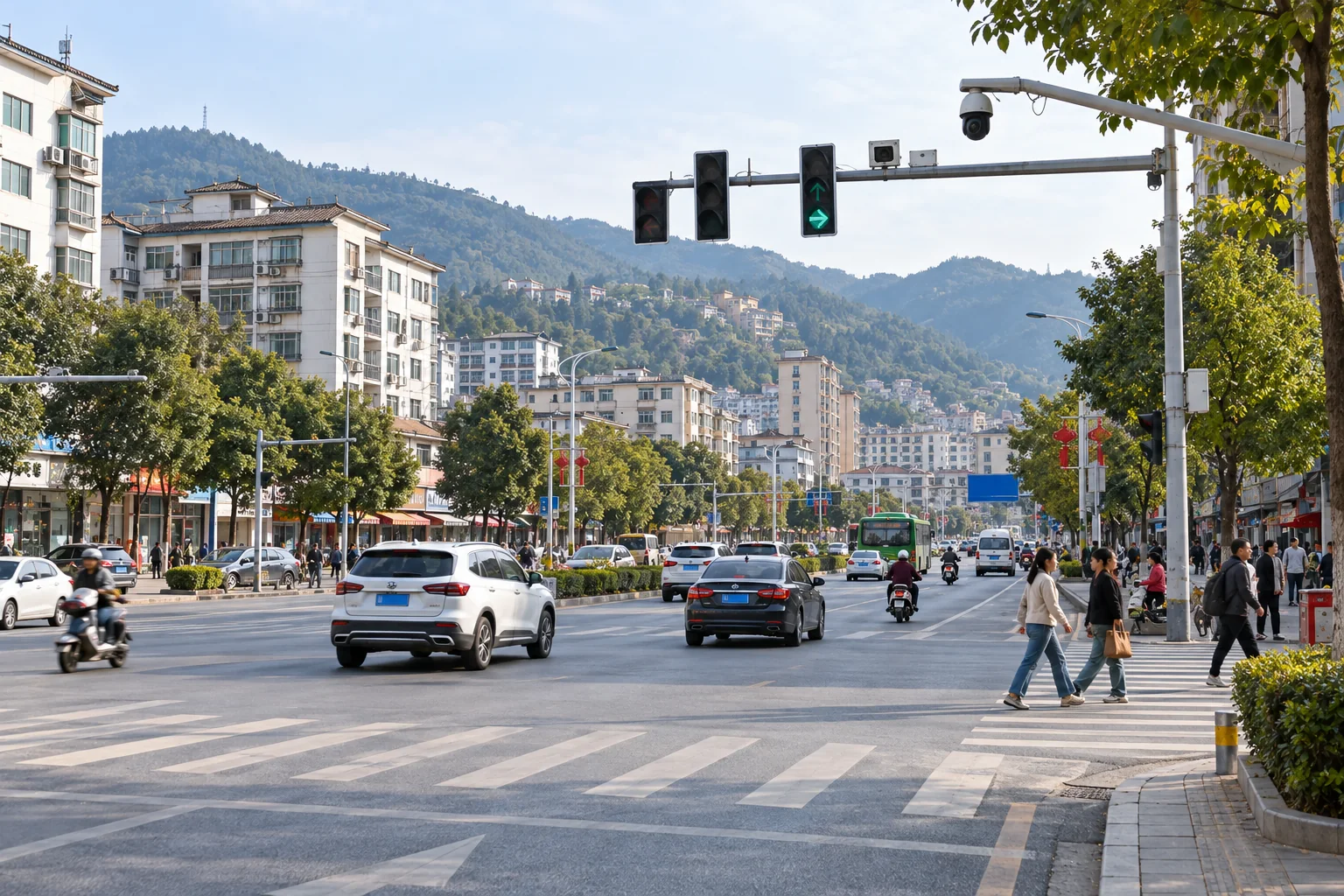 县城道路与交通信号监控场景示意图