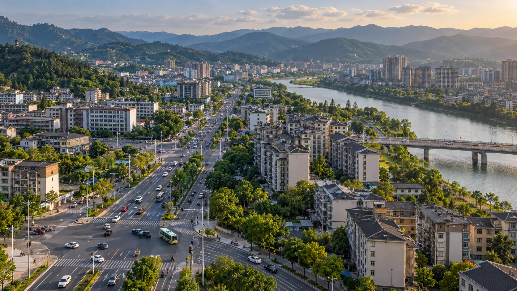 城区道路、交叉口与河谷路网 · 智慧交通场景示意图