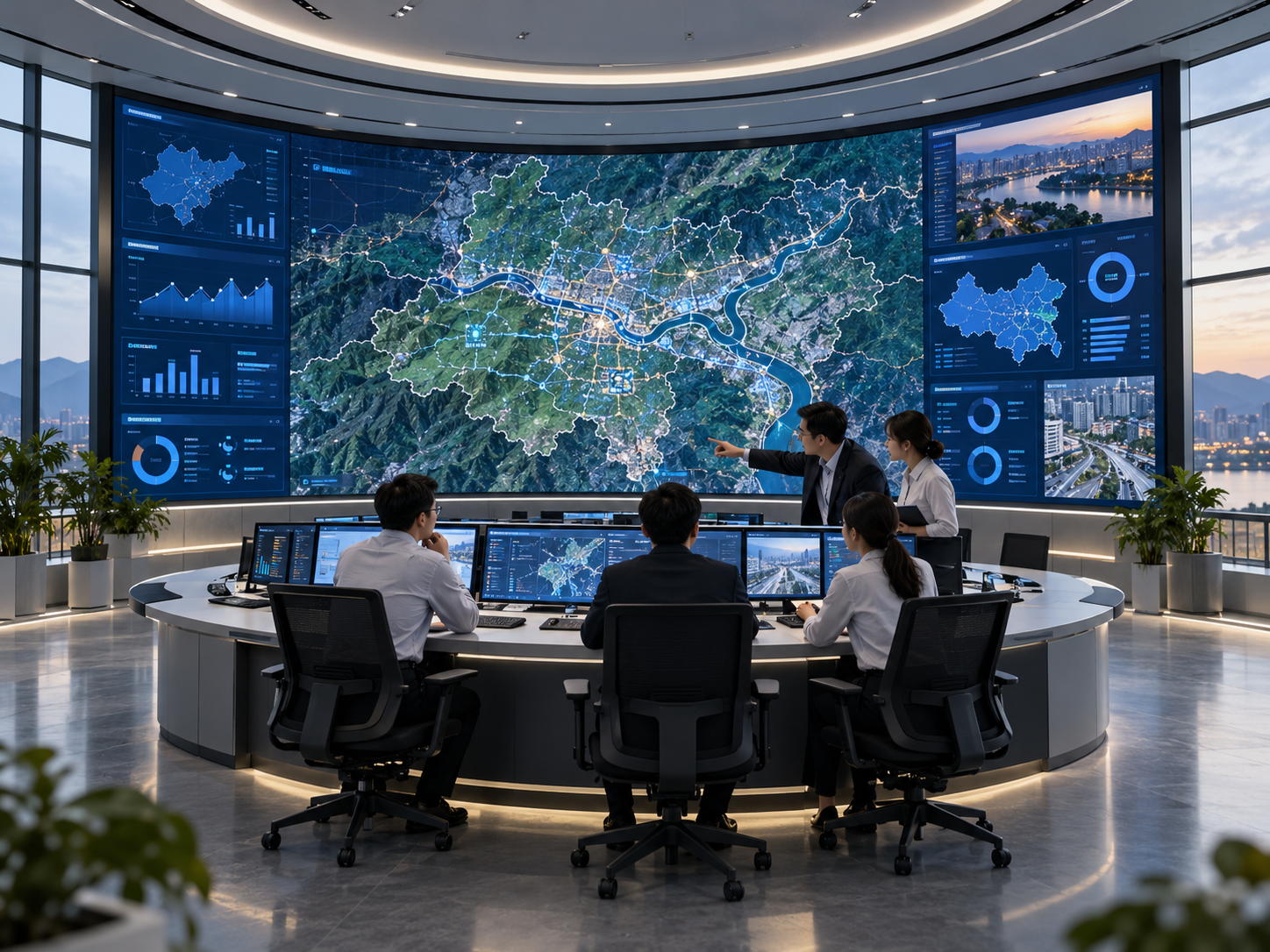 城市运行指挥中心内的数字地图与协同工作场景