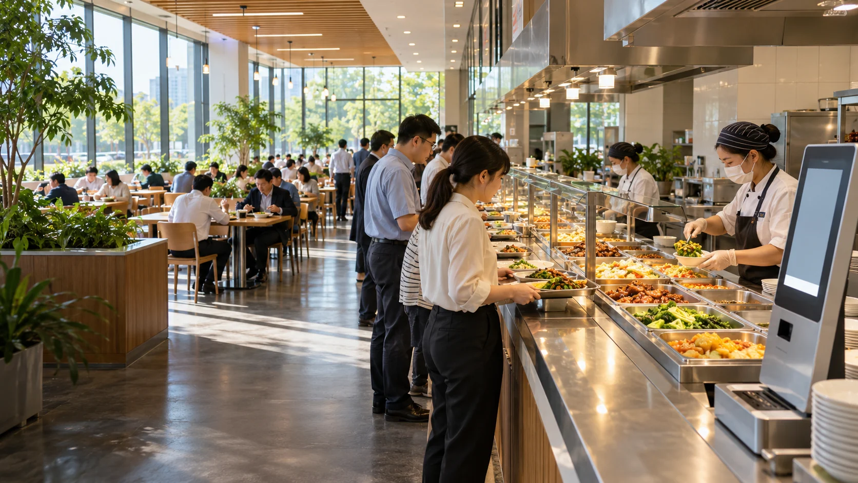 单位智慧食堂项目 · 智能点餐与后厨运营场景，场景示意图