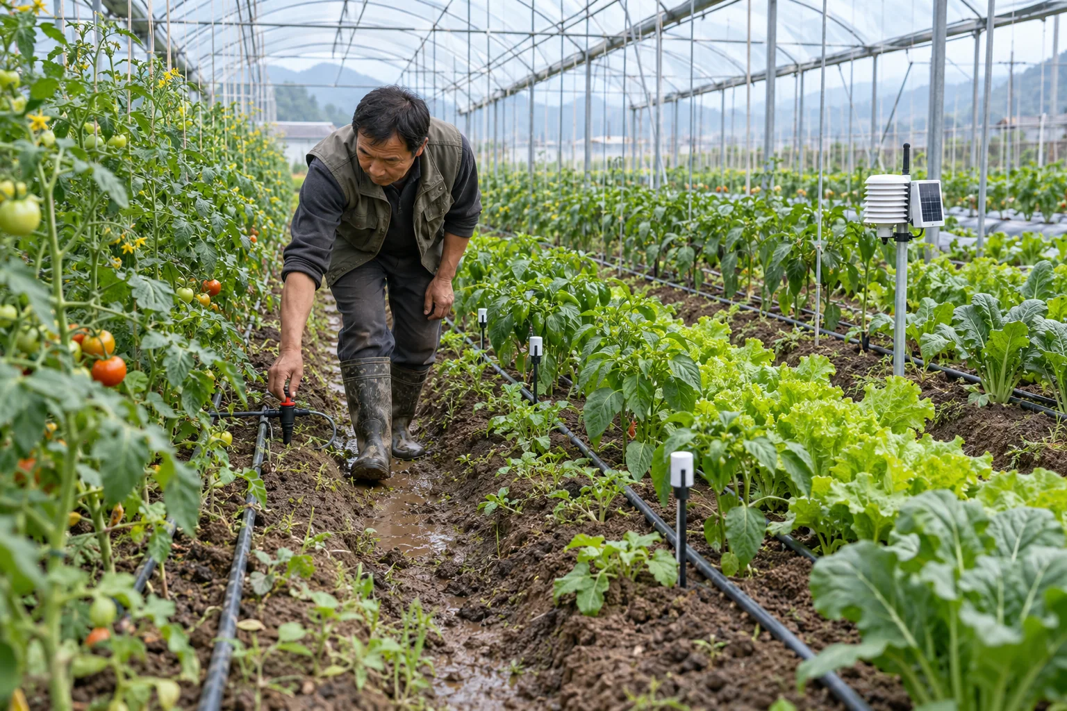 蔬菜大棚中的土壤传感器与滴灌系统