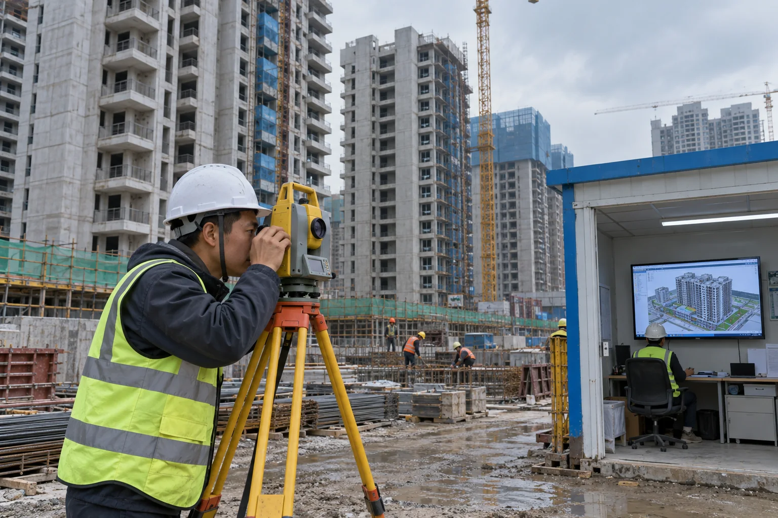 住宅建设现场的测量仪器与建筑信息模型协同